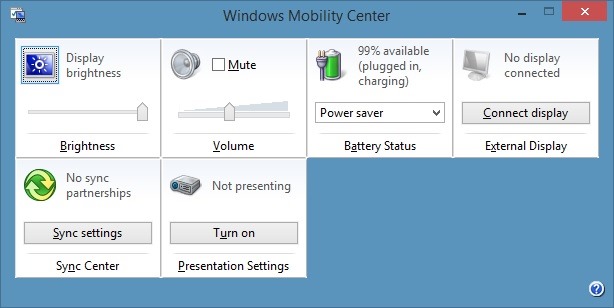 Windows Mobility Center