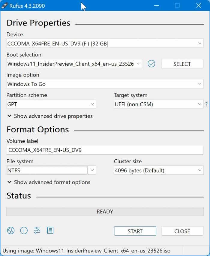 Windows To Go using Rufus