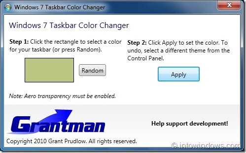 Windows7 Taskbar Color Changer