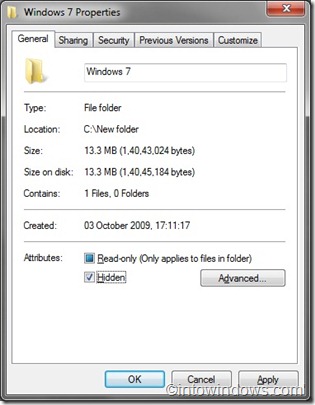 hide a file or folder in Windows 7 pic2