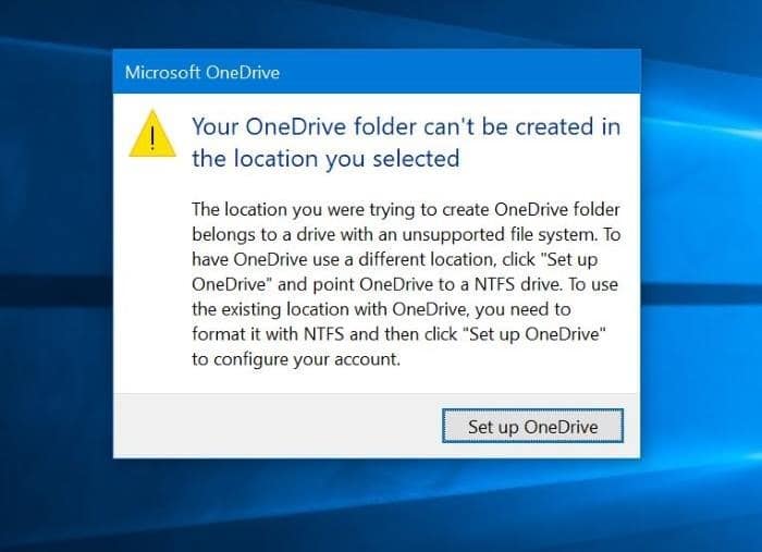 Your OneDrive folder can't be created in the location you selected pic2