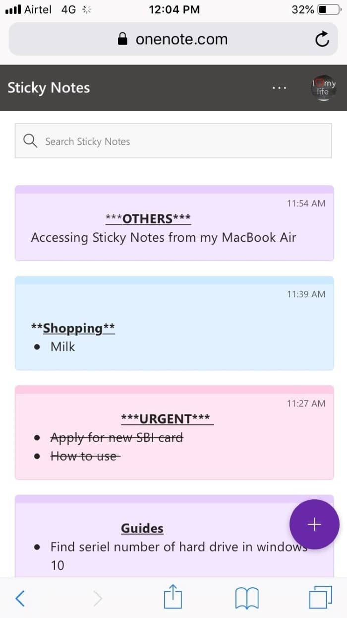 access Windows 10 Sticky Notes on Mac, iphone, Android pic3