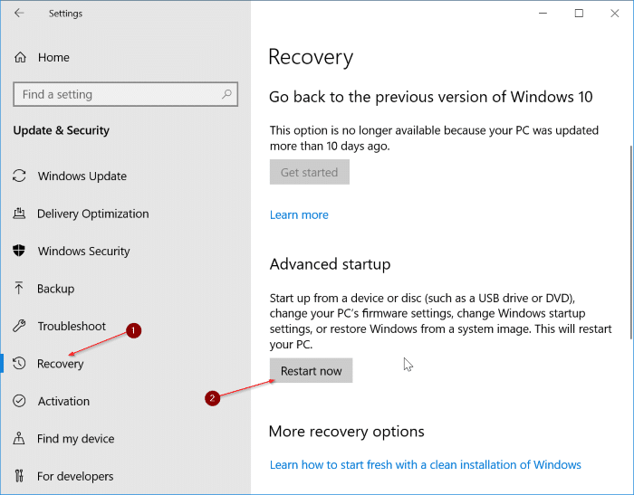 access uefi firmware settings in Windows 10 pic1