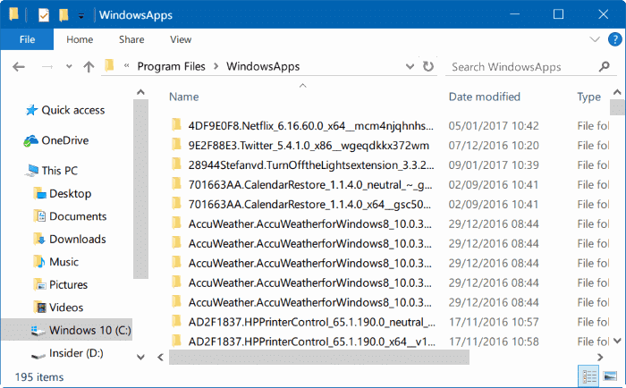 access windowsapps folder in windows 10