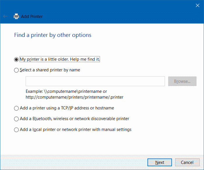 add a printer to Windows 10 step5