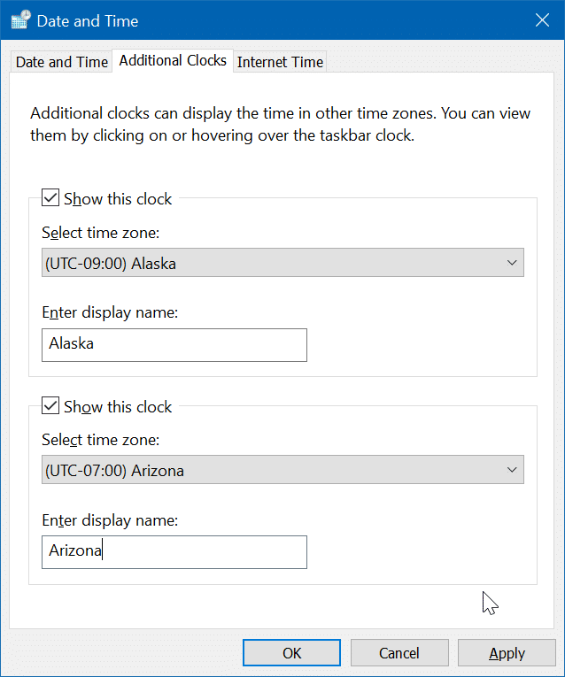 add additional clocks to Windows 10 pic3