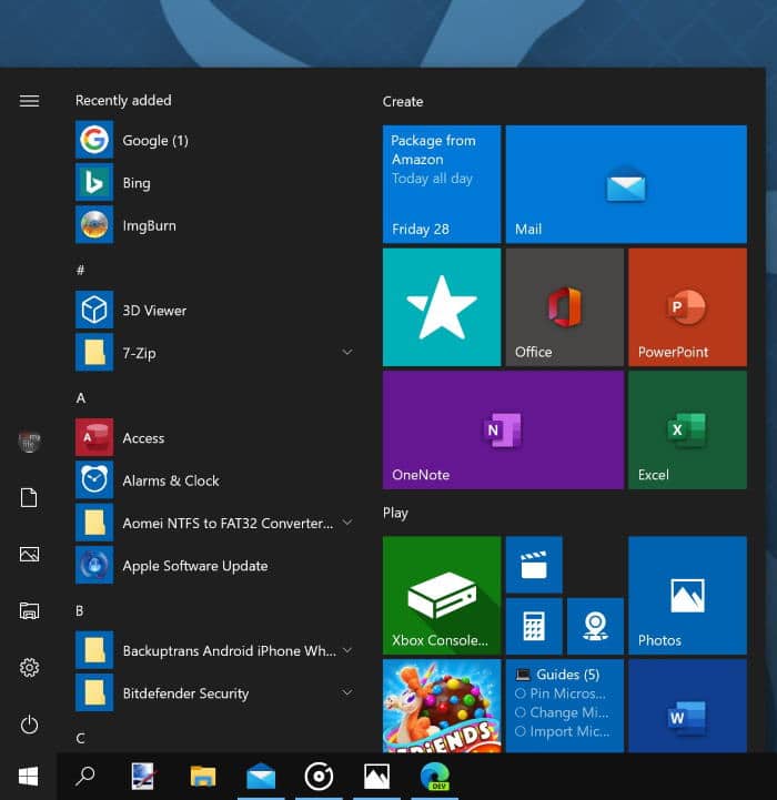 add another column to Windows 10 Start menu pic1