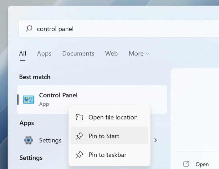 add control panel to Start menu and taskbar in Windows 11 pic1
