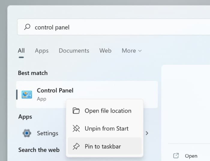 add control panel to Start menu and taskbar in Windows 11 pic3