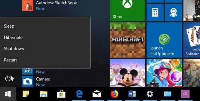add hibernate option to power menu in Windows 10 Start pic1