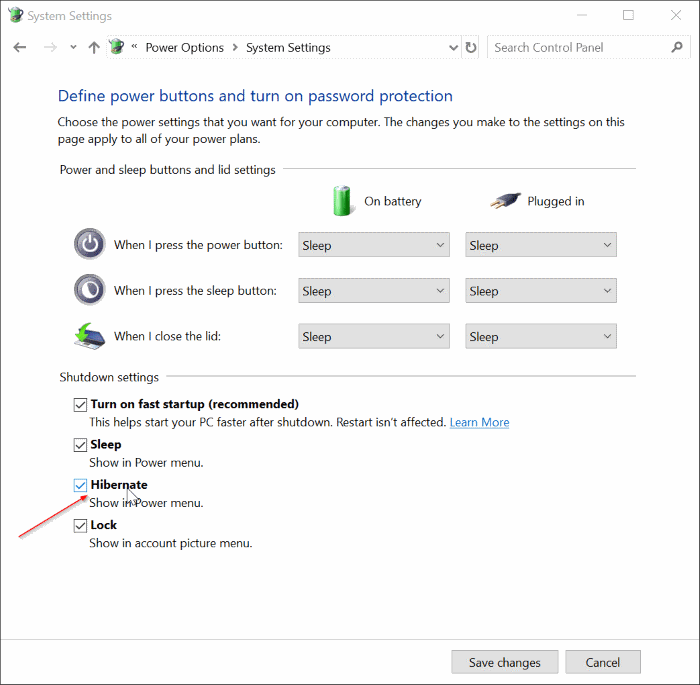 add hibernate option to power menu in Windows 10 Start pic5