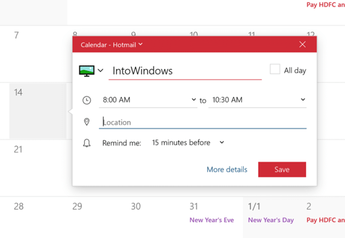 add or delete reminders in Windows 10 Calendar pic4