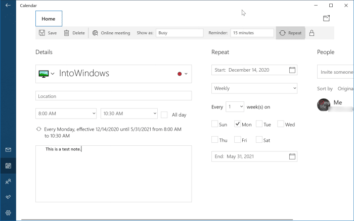 add or delete reminders in Windows 10 Calendar pic7