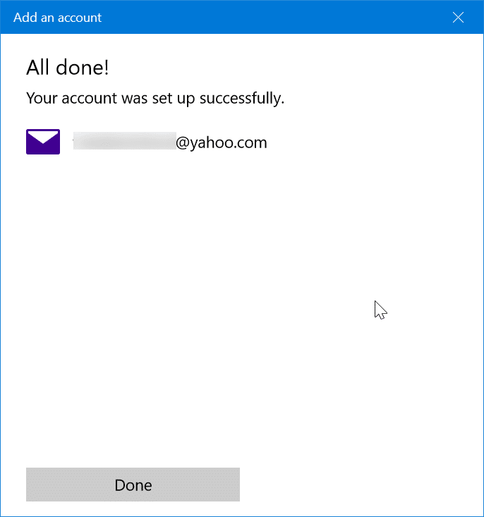 add yahoo mail account to Windows 10 mail step11