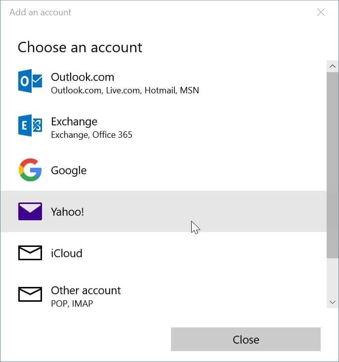 add yahoo mail account to Windows 10 mail step4