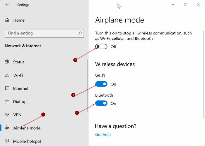 airplane mode not turning off in Windows 10 pic3