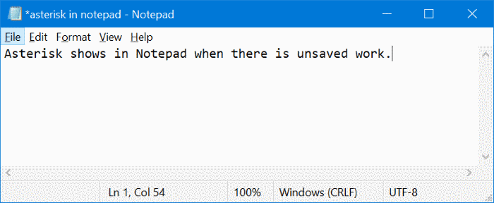asterisk in notepad in Windows 10 pic2