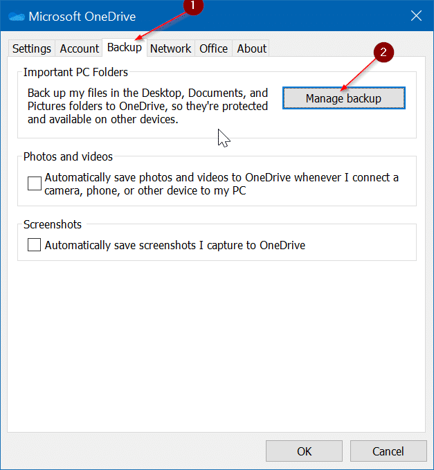 automatically backup documents, desktop and pictures to OneDrive pic2