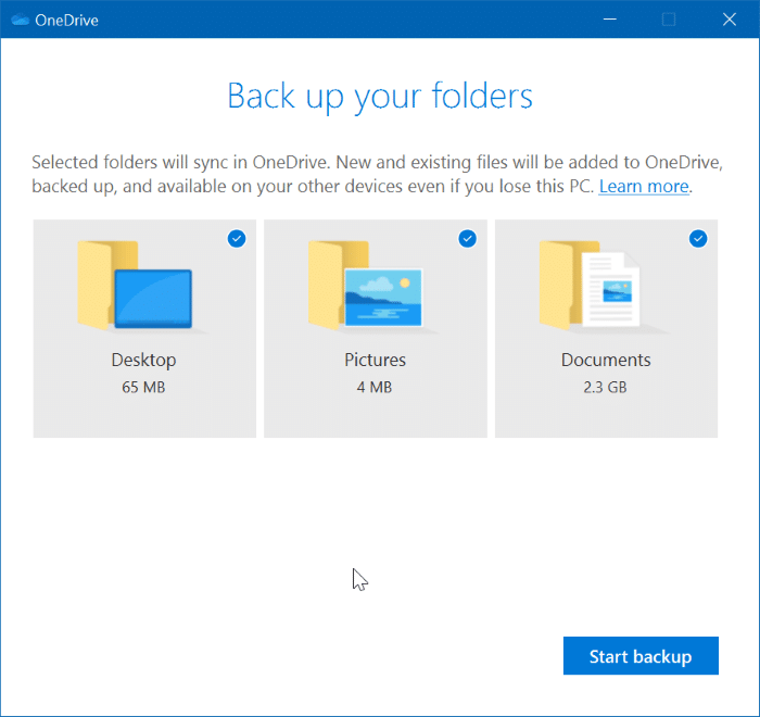 automatically backup documents, desktop and pictures to OneDrive pic3
