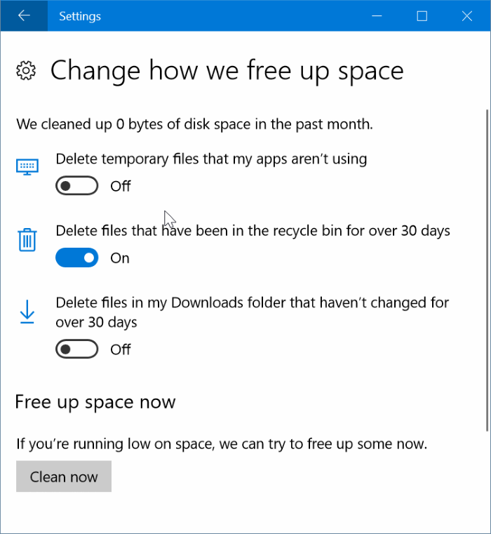 automatically clear delete recycle bin files in Windows 10 pic2