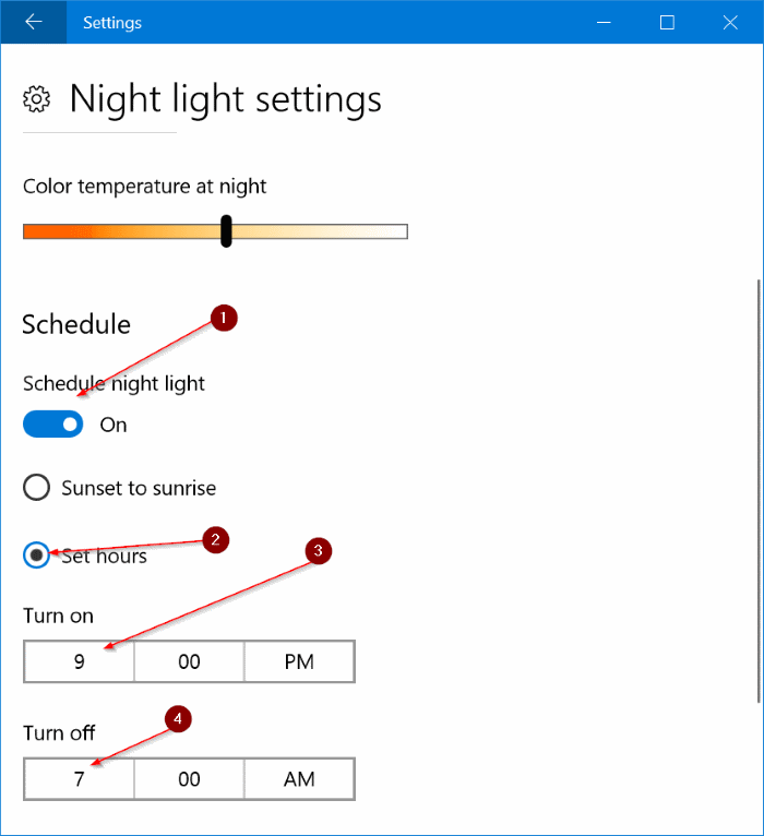 automatically turn on night light mode in Windows 10 pic3