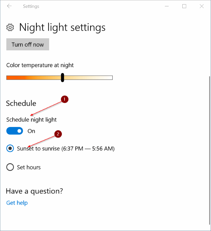 automatically turn on night light mode in Windows 10 pic4