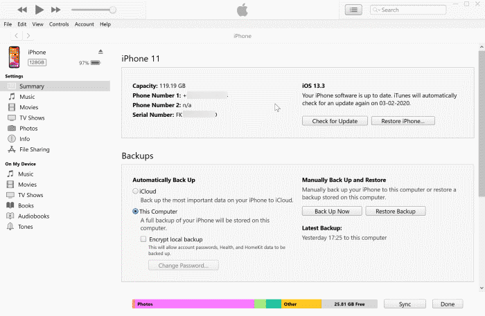 back up iphone to Windows 10 PC with iTunes pic2