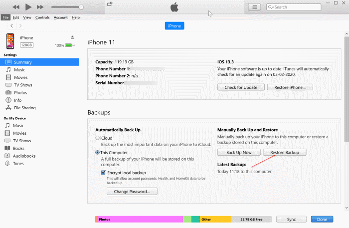 back up iphone to Windows 10 PC with iTunes pic6