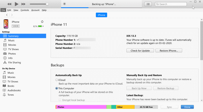 back up iphone