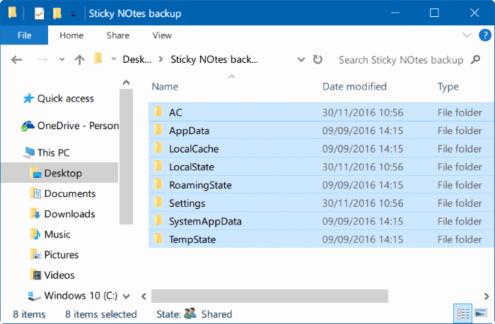 backup and restore sticky notes in Windows 10 pic02