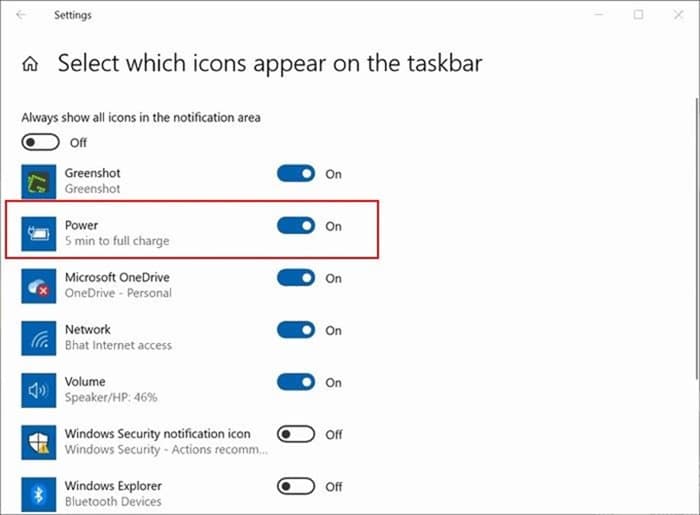 battery icon missing from Windows 10 taskbar pic3