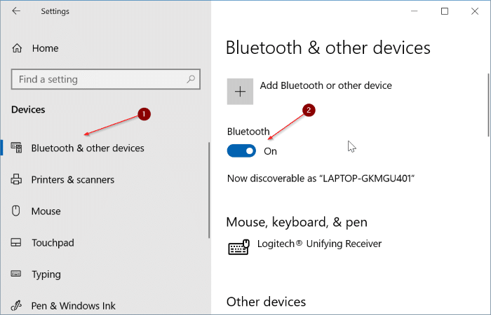 bluetooth icon missing from the taskbar in Windows 10
