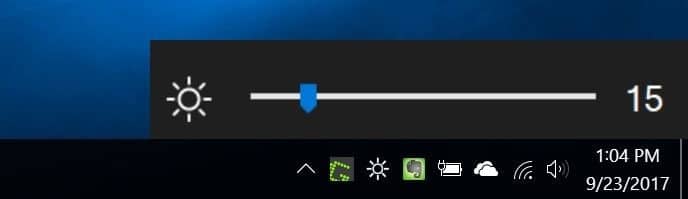 brightness slider change screen brightness from taskbar in Windows 10