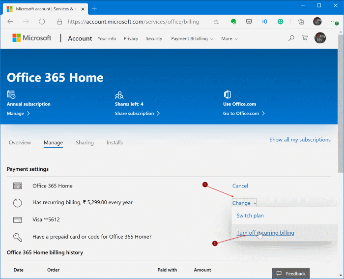cancel office 365 subscription pic2
