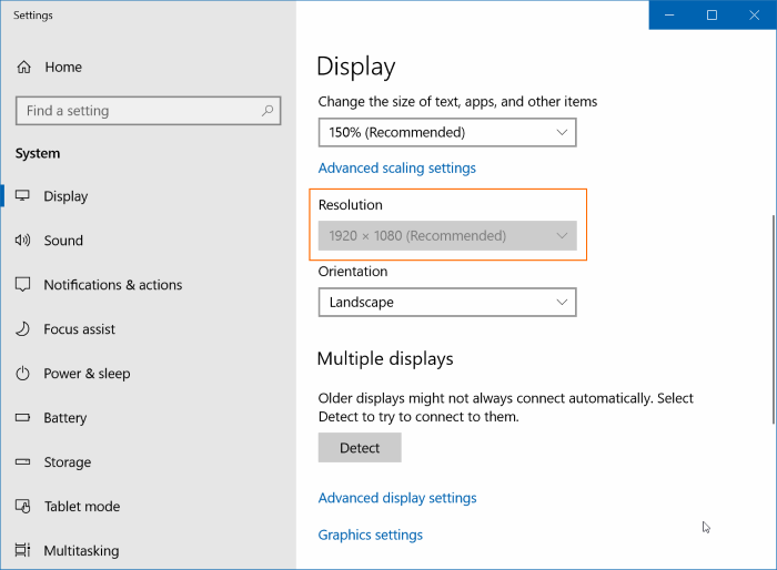 cannot change screen resolution in Windows 10 pic01