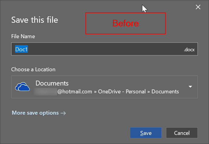 change Office 365 default saving location pic1