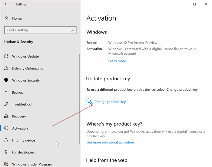 change Windows 10 product key pic1
