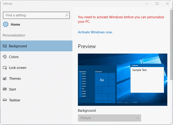 change Windows 10 wallpaper without activation
