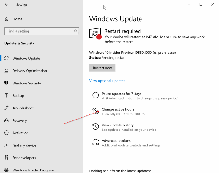 change active hours in Windows 10 pic1