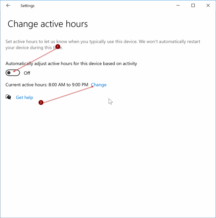 change active hours in Windows 10 pic2