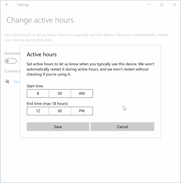 change active hours in Windows 10 pic3