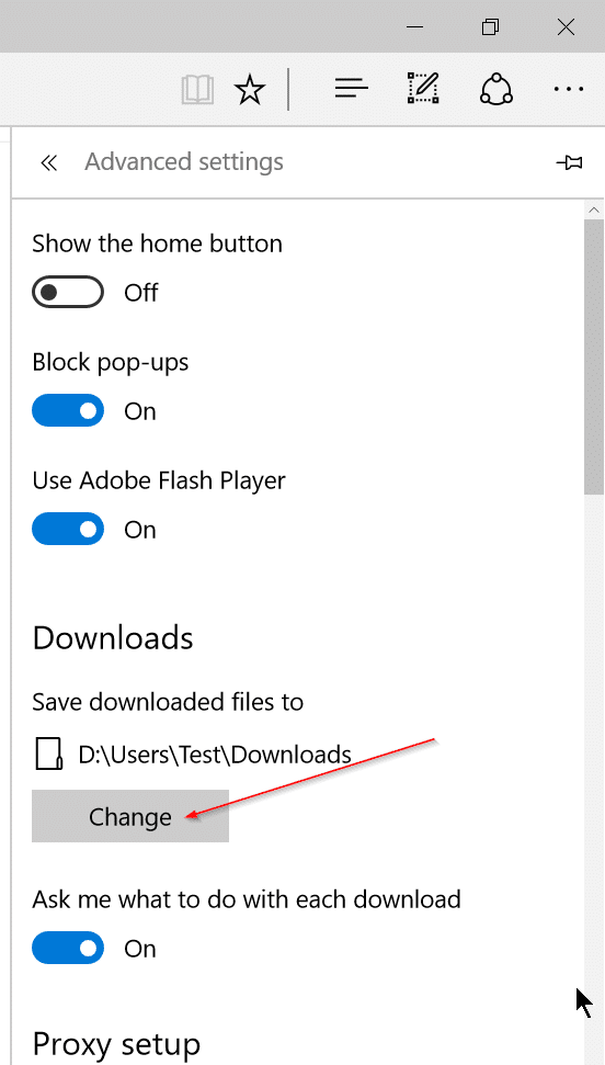 change default download folder in Edge step3