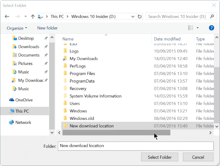 change default download folder in Edge step4