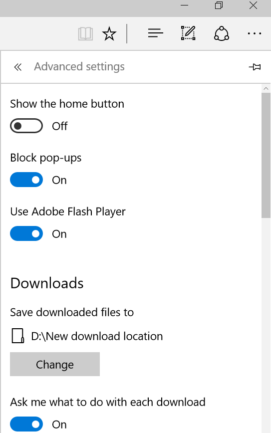 change default download folder in Edge step5
