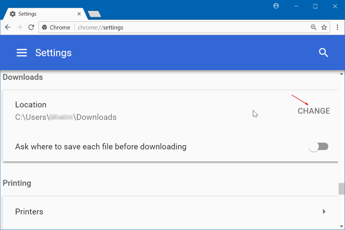 change default download folder in Google Chrome browser pic2
