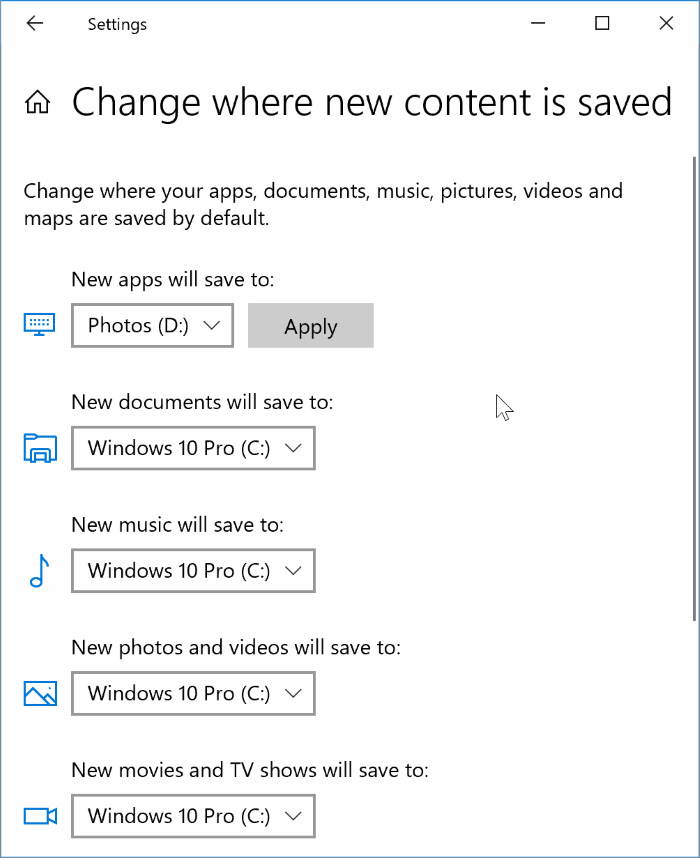 change default install location of apps in Windows 10 pic3