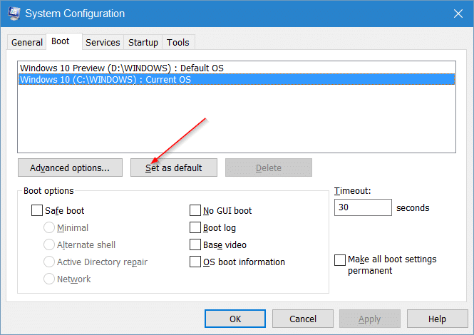change default operating system in Windows 10 step2