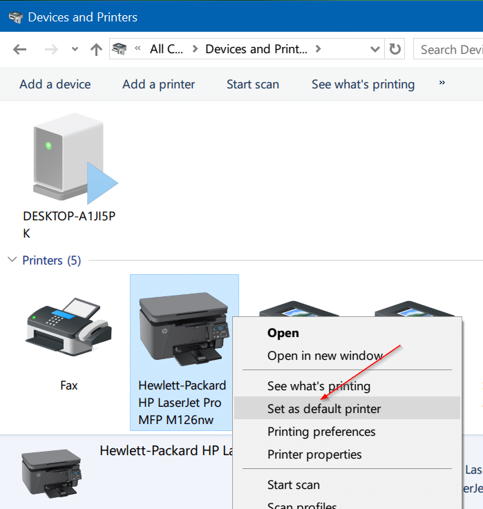 change default printer in Windows 10 step8