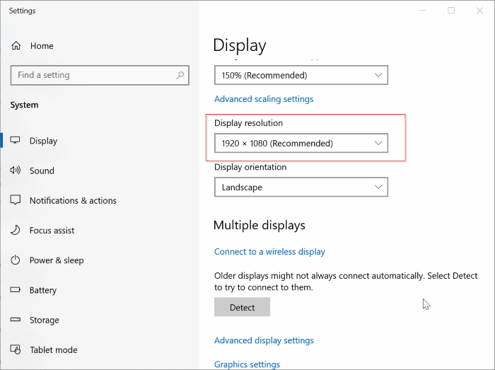 change display resolution in Windows 10 pic3