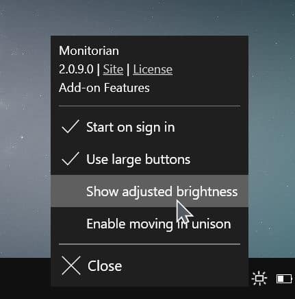 change external monitor brightness Windows 10 pic1